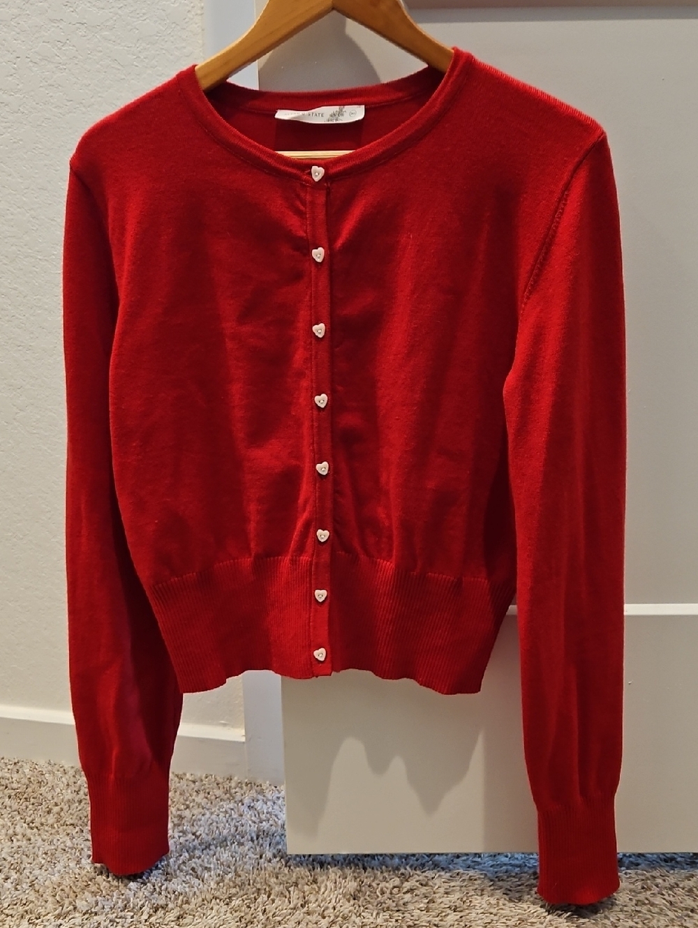 Altar'd State Red Women's Cardigan with Heart Buttons